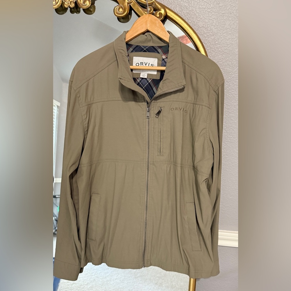 Orvis Jacket Mens L Weatherbraker Tan Full Zip Lightweight Outdoor Classic Coat